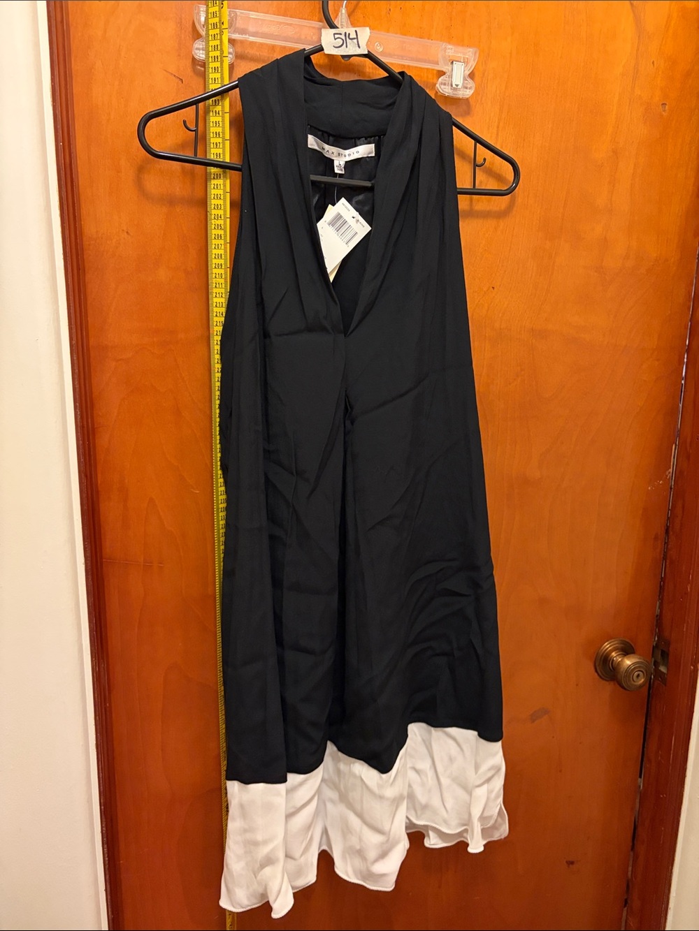 Max Studio Black Sleeveless V-Neck Tunic with White Ruffle Hem